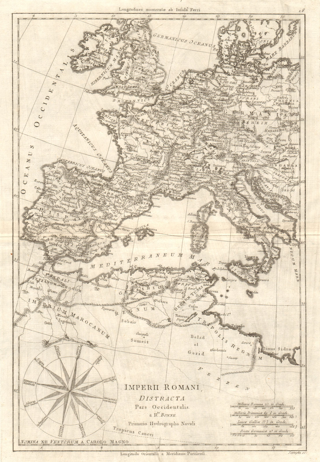 Imperii Romani Distracta pars Occidentalis. Roman Empire western. BONNE 1789 map